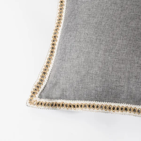 Set Of 2 Throw Pillow Covers Vintage Linen Trimmed Cushion Covers